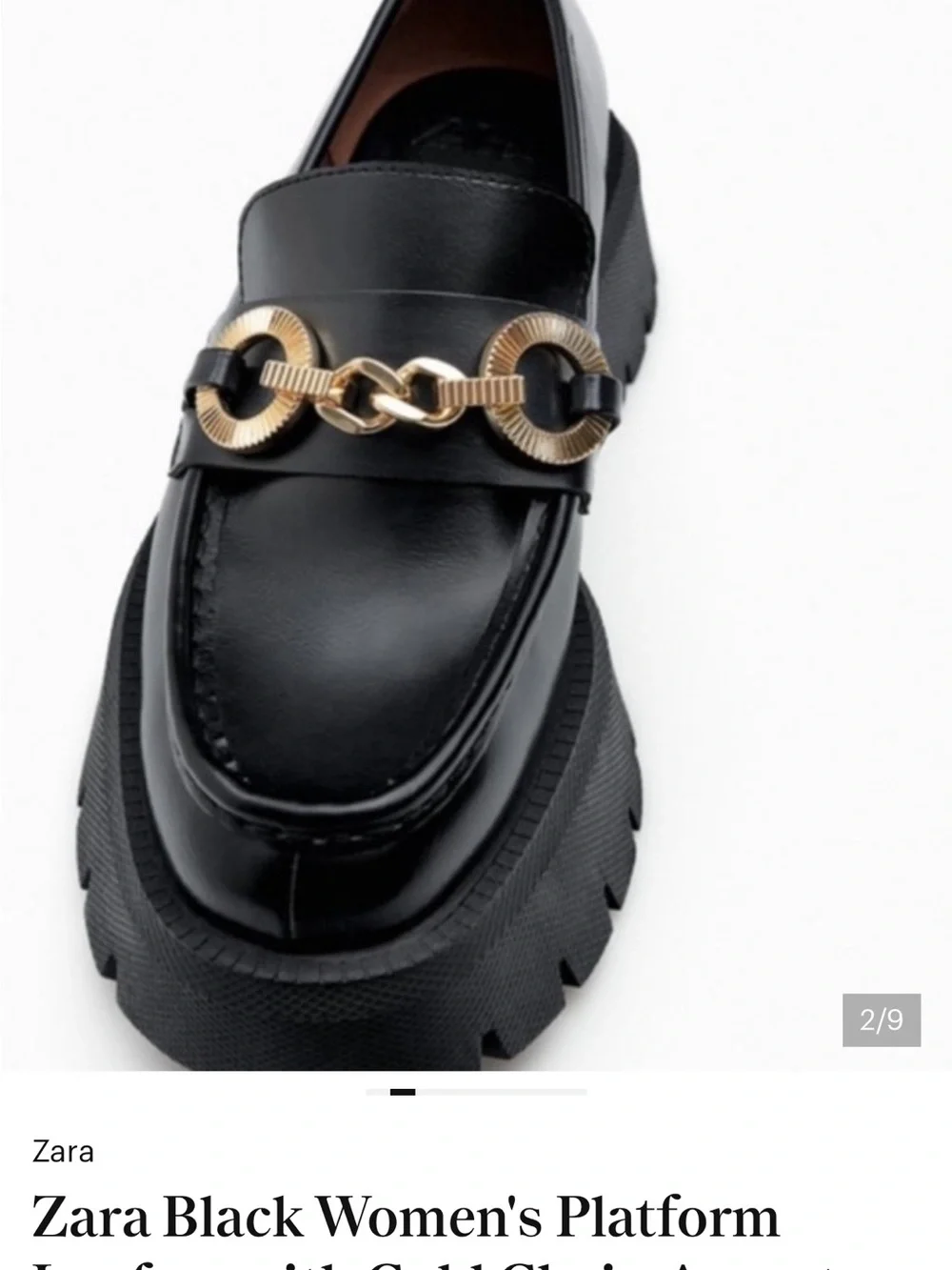 Zara Black Platform Loafers with Gold Chain Detail